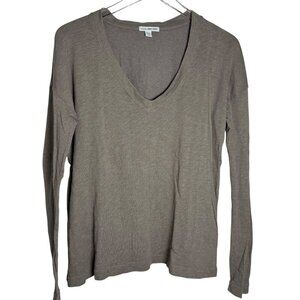 James Perse Vintage French Terry Sweatshirt Womens size 3 Large v-neck Taupe
